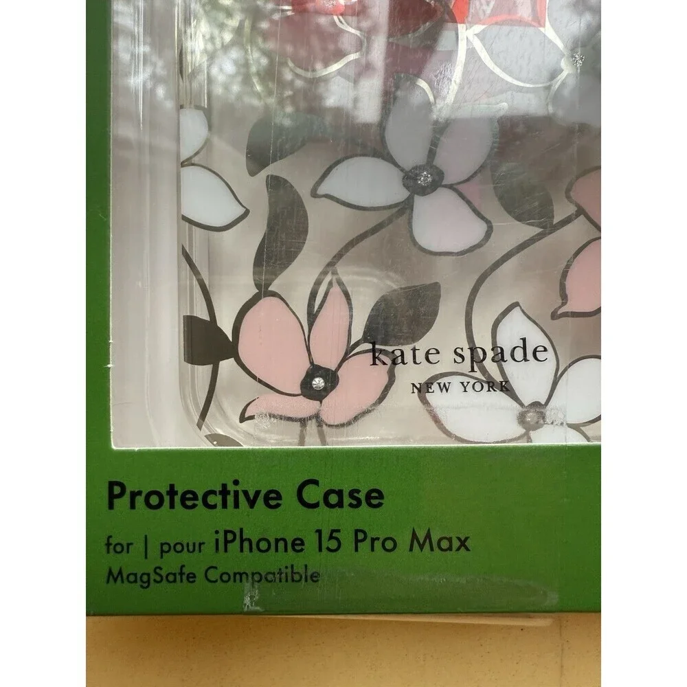 Kate Spade Protective Magsafe Case iPhone 15 Pro Max Pink and white Flowers New